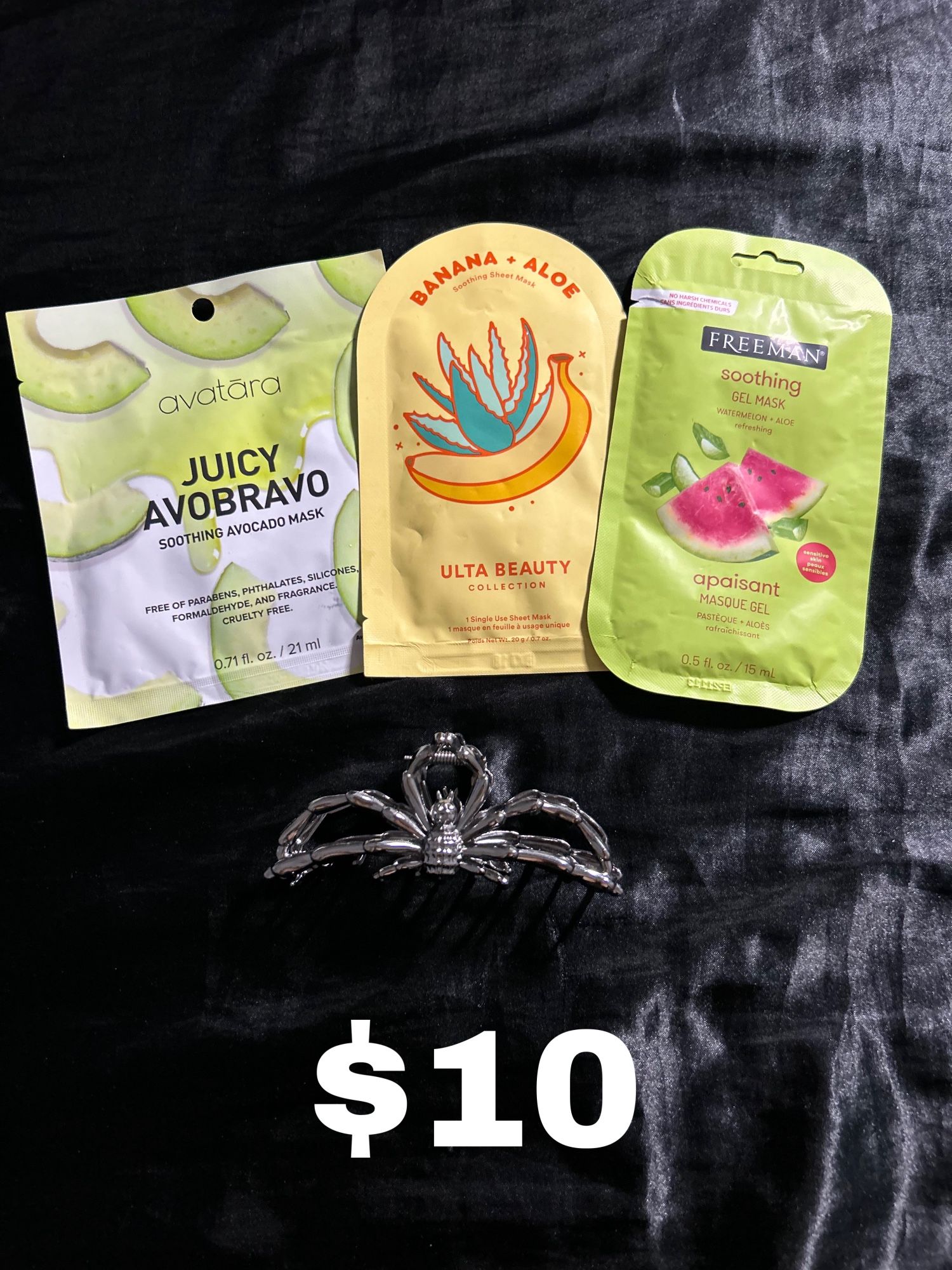 3 Face Masks + Spider Hair Clip