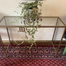 Beautiful Metal & Glass Table Dim. 39.5 X X 14 .250 X  29 Tall Inch.