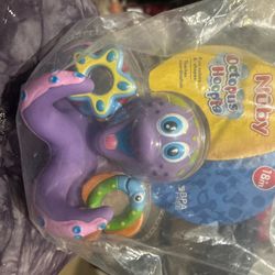 Nuby Floating Purple Octopus Toy With 3 Hoopla Rings - Baby Bath Toy Sealed Bag