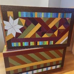 Boho decorative wooden box with a hinged lid and an open compartment