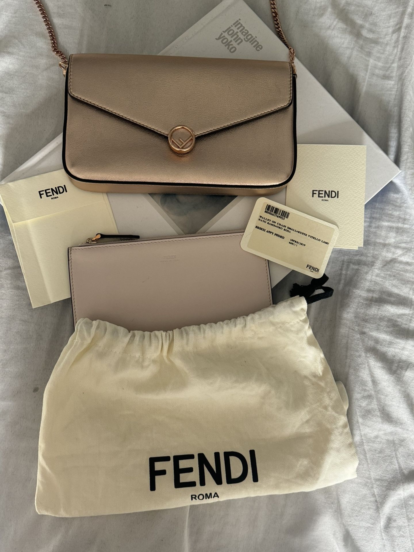 Authentic FENDI Vitello Laminato Fendi Envelope Wallet on Chain Rome Bag