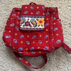 Red Quilted Backpack Purse 