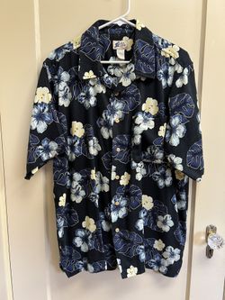 Cherokee Waikiki Wear M Hawaiian Shirt Blue Hibuscus