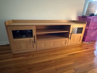 Wood TV Stand with Glass Door Cabinets