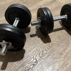 Set Of Cast Iron Adjustable Dumbbells 25 lbs Each.