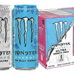 Monster Energy, Ultra VP, Zero Ultra, Ultra Blue Hawaiian, Ultra Punk Punch, Energy Drink, 16 fl oz, 12 Pack