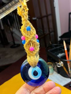 5” Handmade Macrame and glass Evil Eye Nazar Hanging Amulet