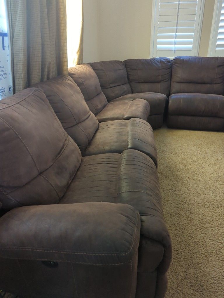 Brown Couches 2 Recliners (One Electric)