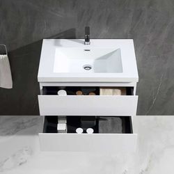 30 Inches Single Bathroom Vanity with Ceramic Sink, All Wood Floating Vanity with Sink, Bathroom Cabinet with Soft Close Drawer, Modern Vanities with