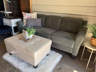 Grey sofa couch $150, ottoman $65