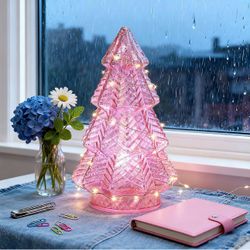 Mercury Glass Christmas Tree Lights,Lighted Swirling Colorful Glass Tabletop lamp with Timer,Battery Operated Led Night Lights for Holiday New Year Ho