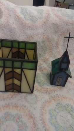 2 STAINED GLASS PIECES