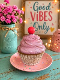 Glass Cupcake Jewelry & Trinket Holder with Decorative Plate