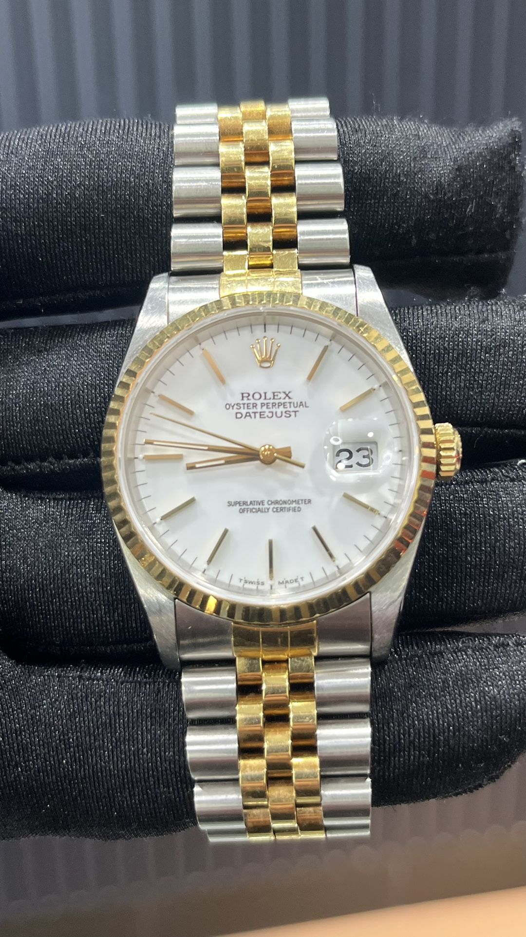 Rolex Datejust White Stick Dial On Two Tone Jubilee Band