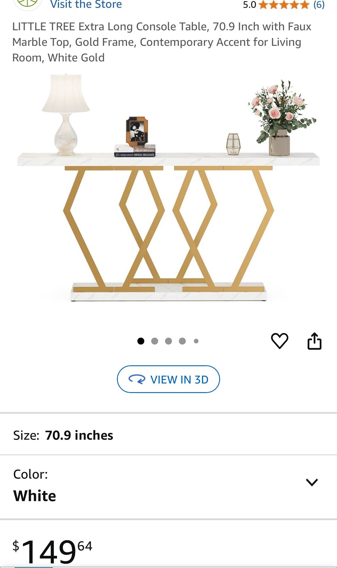 Extra Long Console Table, 70.9 Inch with Faux Marble Top, Gold Frame