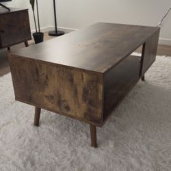 Mid-Century Modern Coffee Table – Open Shelf Storage, Walnut Finish