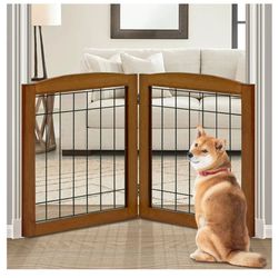 New  2-Panel Freestanding Foldable Wood Pet Dog Gate That Measures 24"High by 40" Wide