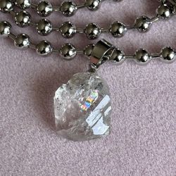 Raw Herkimer Pendant π On 18βinch stainless steel ball chain