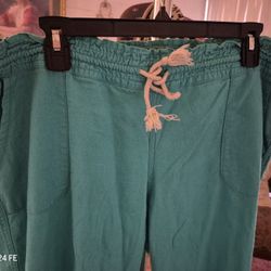 BEAUTIFUL NEW & POPULAR "KISS & CRY "  LONG LINEN DRAWSTRING  TEAL FUN, SASSY, LOUNGE PANTS!!