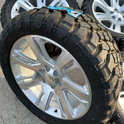 New 22” Chevy wheels and New 33x12.50r22 Tires 22 Chevrolet Rims 6 lug fit Silverado Tahoe GMC Sierra Yukon Denali 1500 Factory Original stock Takeoff