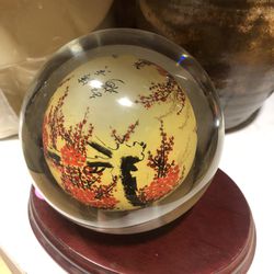 Rare Glass Ball Inside Painted Through Tiny Hole On Bottom 