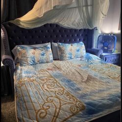 Beautiful king size complete bedroom blue velvet set read ad carefully $2600 Obo no lowballing