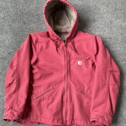 Vintage Pink Carhartt Detroit Hooded Jacket Sherpa Lined