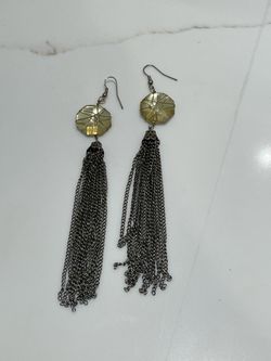 Drop Tassel Chain Earrings with Stone Top