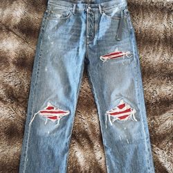 Amiri MX1 Red Suede Straight Jeans