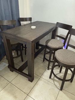 Dark Wood Bar Height Table with 4 Stools