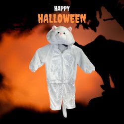 Halloween Costume White Cat 1-Pc Zip Hoodie Jumper Infant/Toddler Girls Sz 1-2