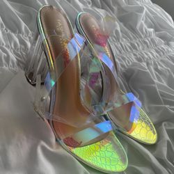 Iridescent Clear Chunky Heel  