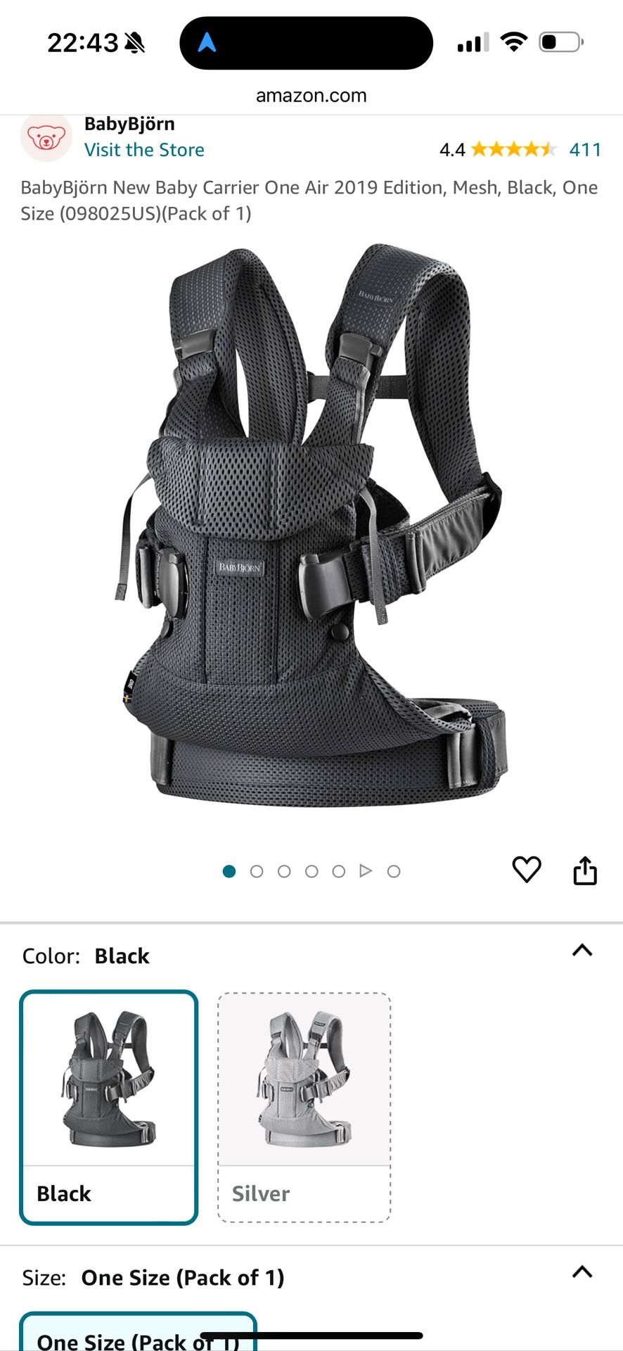 Baby Carrier, Mesh, Black, One Size