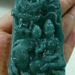 Burmese icy type A jadeite jade pendant lucky Peaceful Kwanyin-Dragon.
