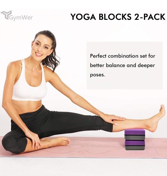 Yoga Blocks, Yoga Blocks 2 Pack, Foam Yoga Blocks by GymWer, Yoga Accessories High Density and Lightweight EVA Foam Yoga Blocks for Women, Ideal Yoga
