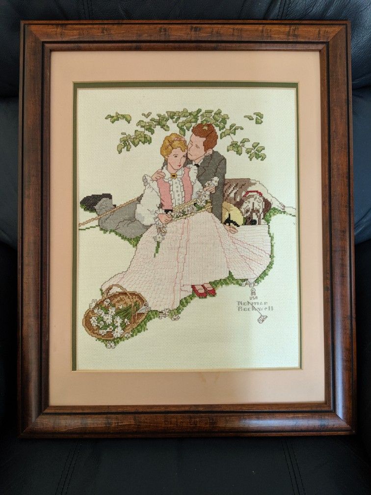 Vintage Norman Rockwell Framed Crossed Stitch