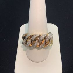 Gold 10k Diamond Miami Cuban Ring New