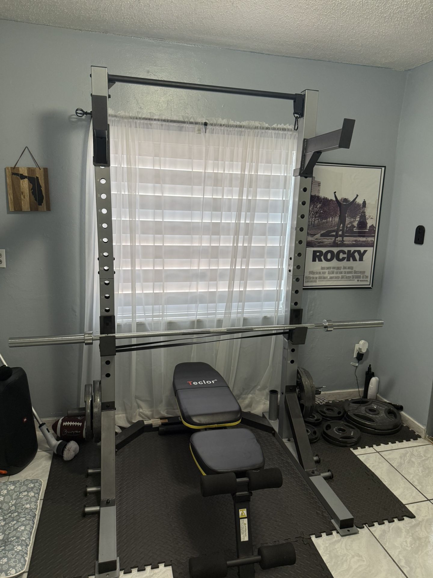 Power Rack With Bench , Olympic Bar With Weights