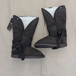 New Winter Boots Size 7 - Sheepskin Suede Merino Wool - Wide Adjustable Calf