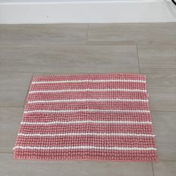 Peachy Pink & White Strip Bath Math Rug