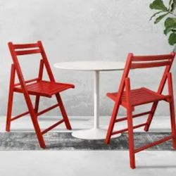 Matching Red Real Wood  Pair Of Folding Chair Chairs Indoor Or Patio