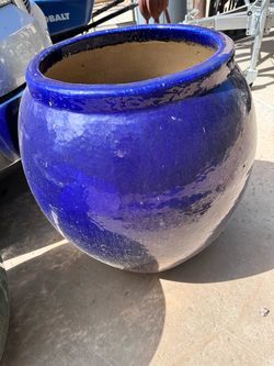 Large Blue Glazed Ceramic Planter