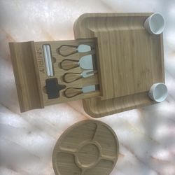 . Brand New Bamboo Cheeseboard Set w/ Knives & Bowls (Never Used)