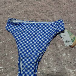 Nwt Blue White Checkered Hobie Highrise Cheeky Swimsuit Bikini Bottom 