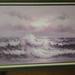 Large 40 1/2"X30" Painting Of Turbulent Skies And Sea