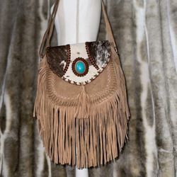 Western Crossbody purses! (Real cowhide, Genuine Leather, and a Turquoise stone in the center!)