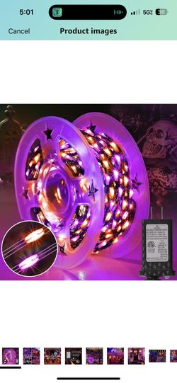 KNONEW 203FT 600LED Orange & Purple Halloween Fairy Lights Plug in,Orange Purple Halloween String Lights Outdoor Waterproof 8 Modes Memory Times for B