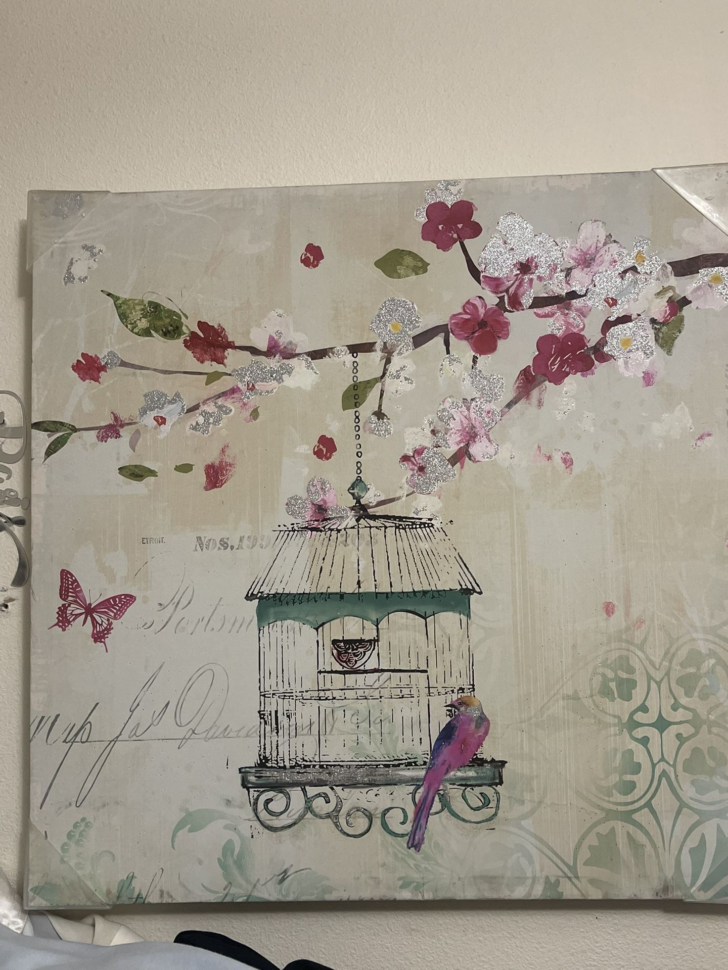 Floral birdcage canvas art