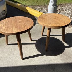 Crate & Barrel Wood Round Side Tables (Set of 2)