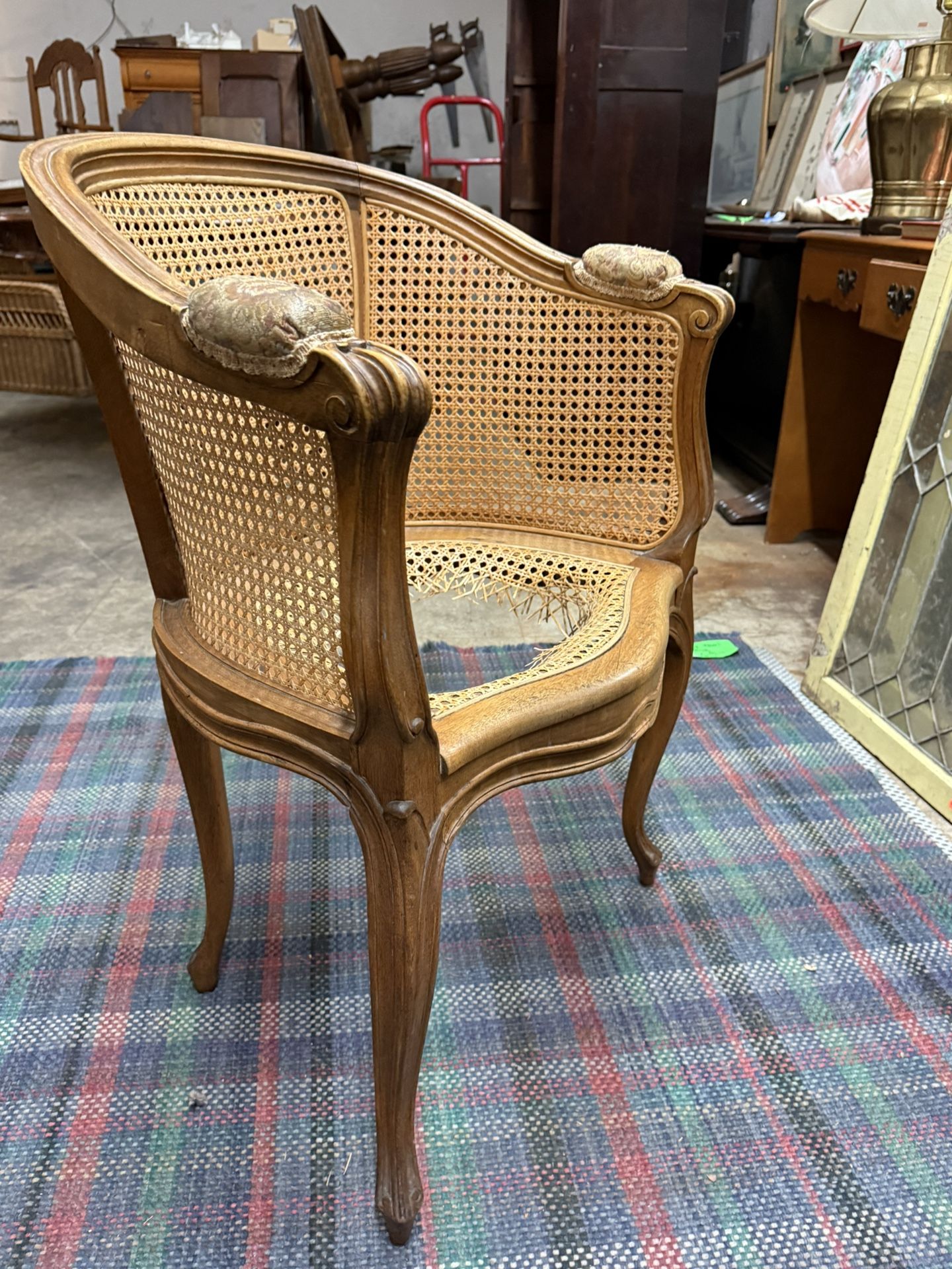 Louis XV desk, cane armchair, MCM or earlier
